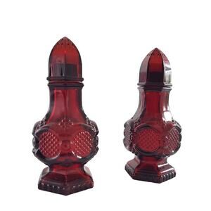 Vtg Avon Ruby Red 1876 Cape Cod Glass Salt & Pepper Shakers